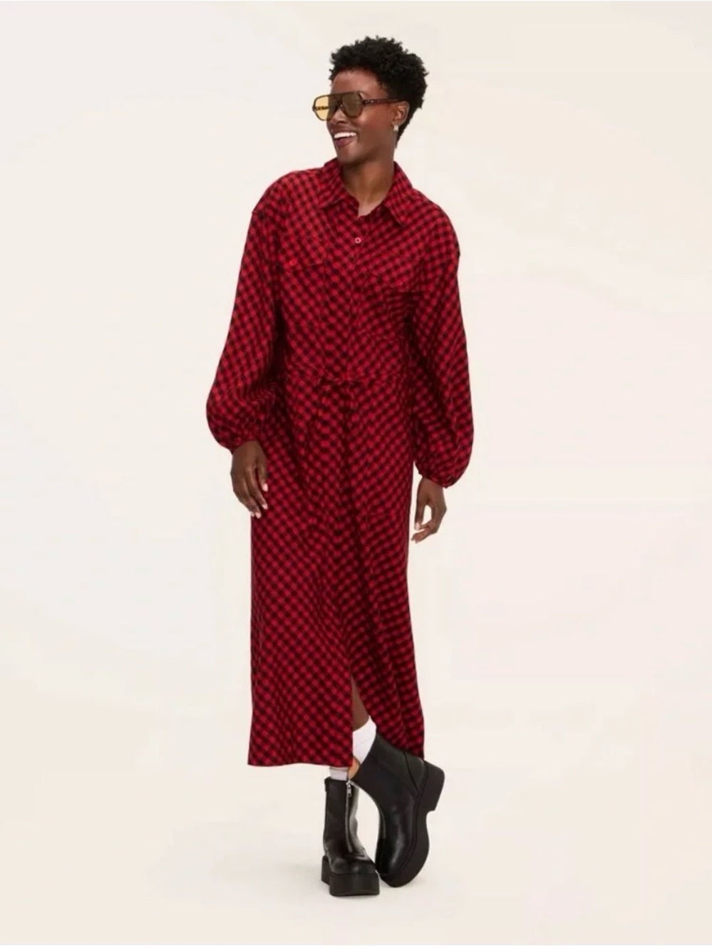 Woolrich Red and Black Plaid Button-Front Maxi Dress